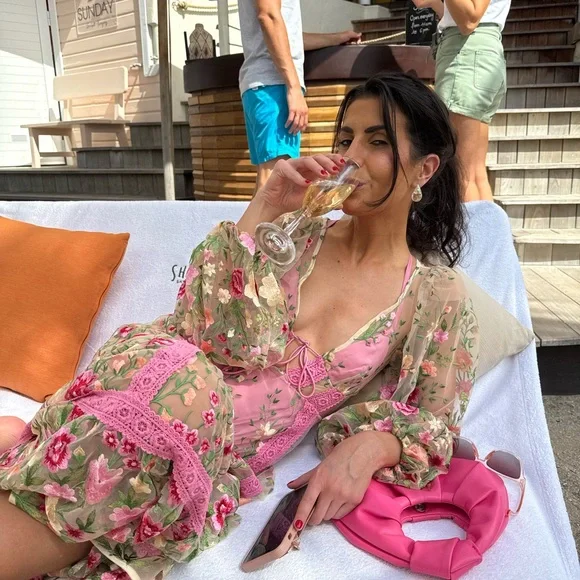 πΈ STUNNING For Love And Lemons π Pink Sheer Floral Maxi (worn less than 2 hours) - Picture 10 of 11